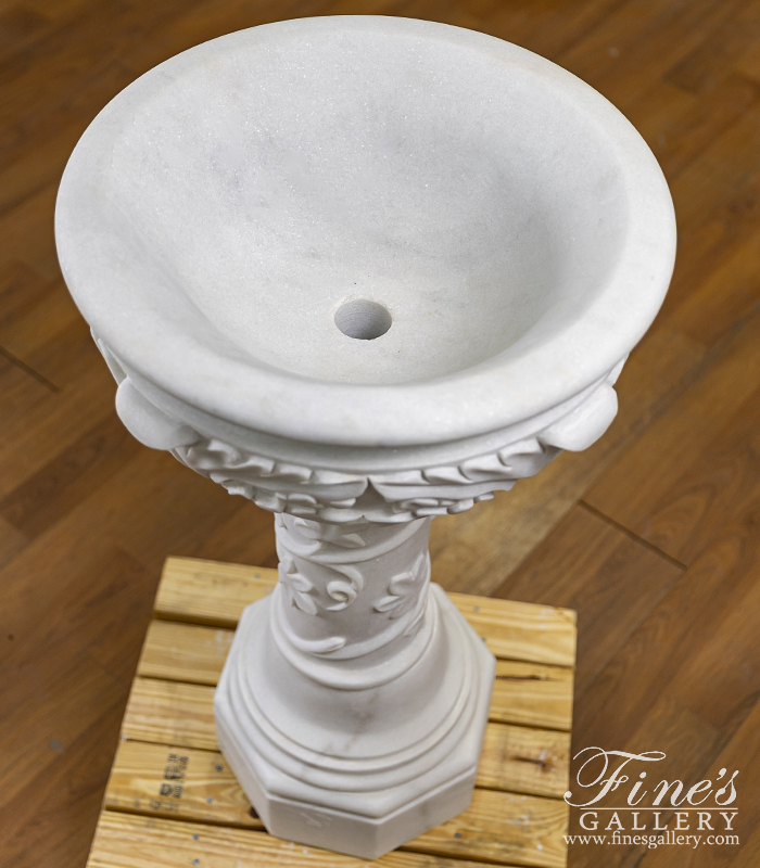 Marble Fountains  - Vine And Leaf Birdbath In Statuary Marble - MF-2175